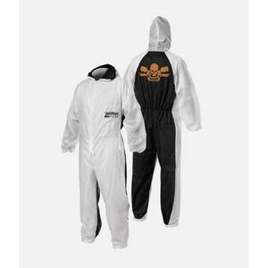RARE DeVilbiss Reusable Coverall Unisex Large White/Black Hooded Paint Suit